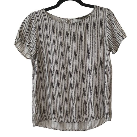 Peyton Jensen Cream & Black Vertical Stripe Round Neck Key Hole Back Blouse XS - Picture 1 of 10